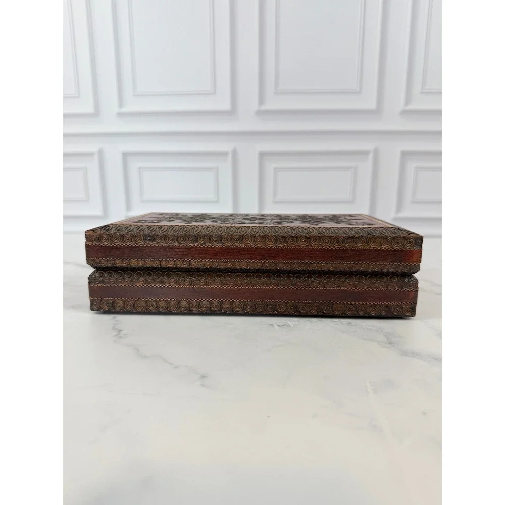 VTG Polish Carved Wooden Keepsake Box 8.5
